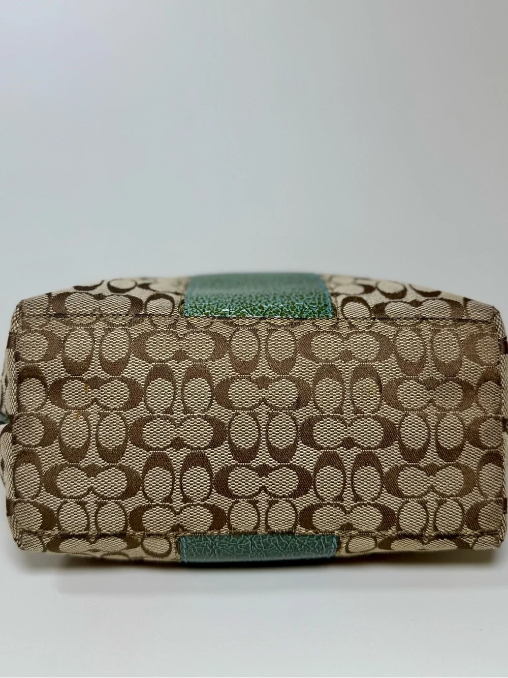 Coach 41066 Signature Jacquard Demi Shoulder Bag Teal Blue Leather Y2K